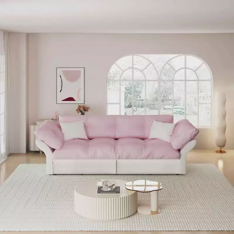 MAYEERTY 74.8 Queen Pull Out Sofa Bed,3-in-1 Convertible Sleeper Tufted Sofa with 2 Soft Pillows Pink