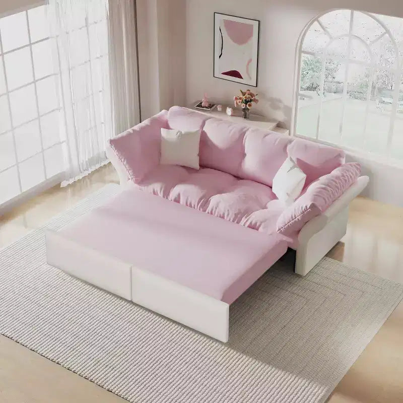 Pink Velvet 3-in-1 Convertible Sofa Bed, Seats 2