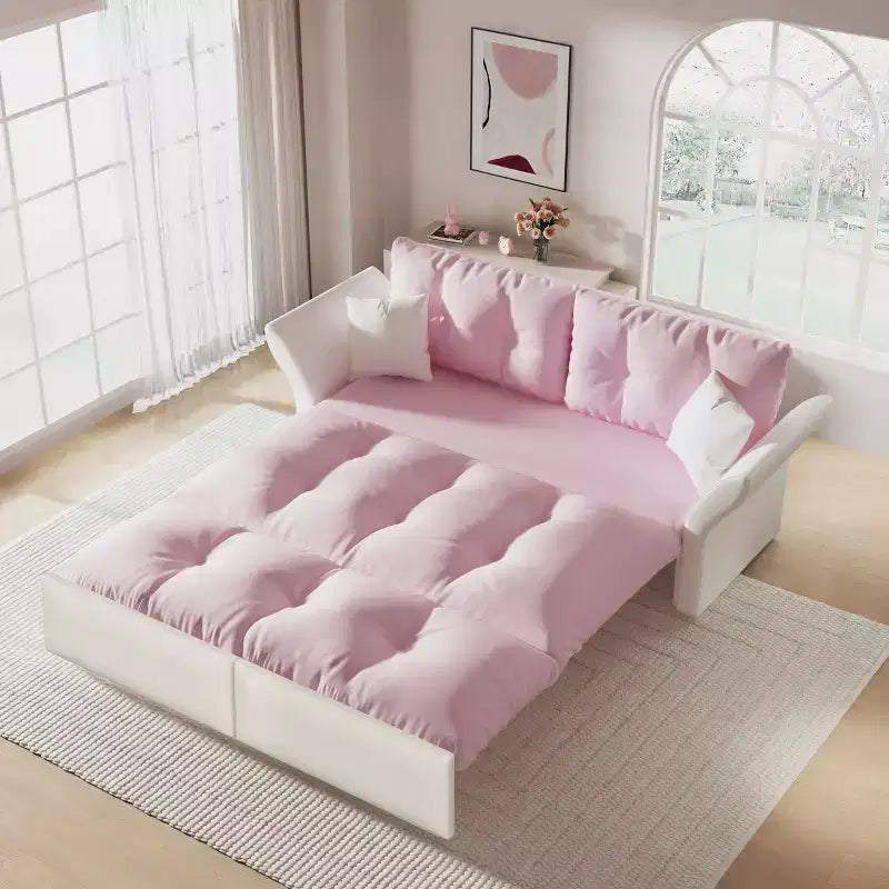 Pink Velvet 3-in-1 Convertible Sofa Bed, Seats 2