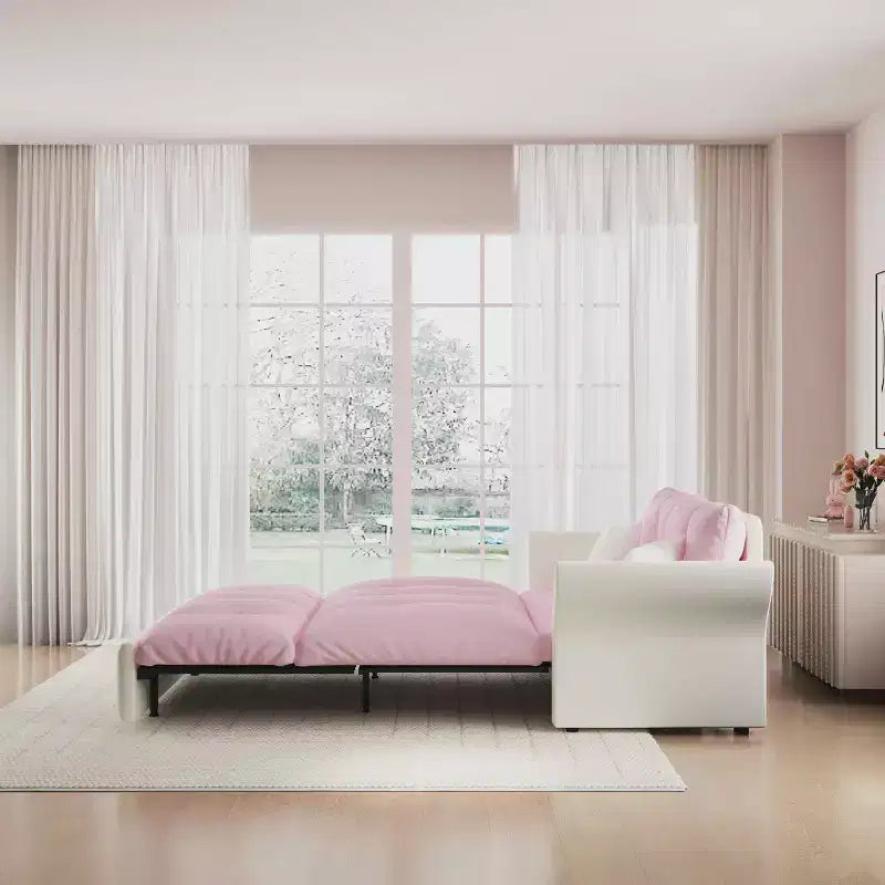 Pink Velvet 3-in-1 Convertible Sofa Bed, Seats 2