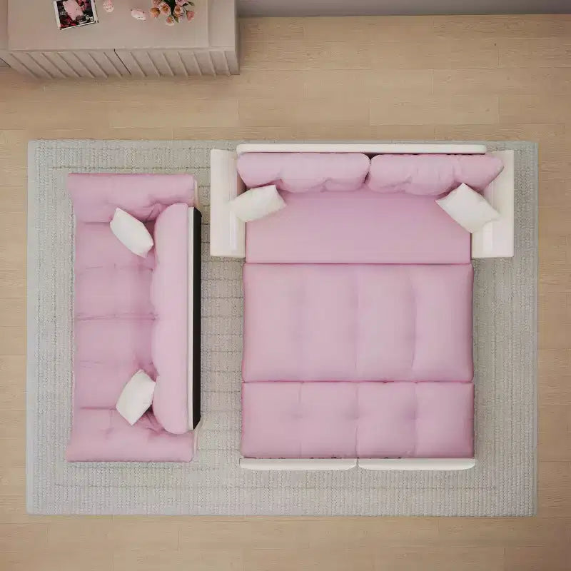 Pink Velvet 3-in-1 Convertible Sofa Bed, Seats 2