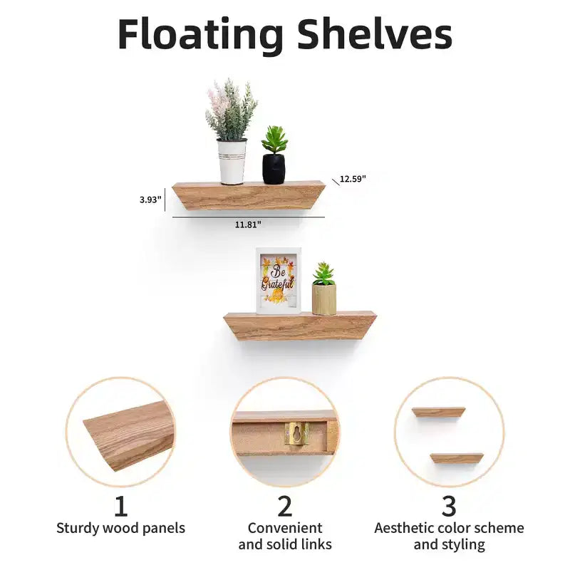 Maple Wood Floating Wall Shelf, Single, Invisible Bracket, 11.81"