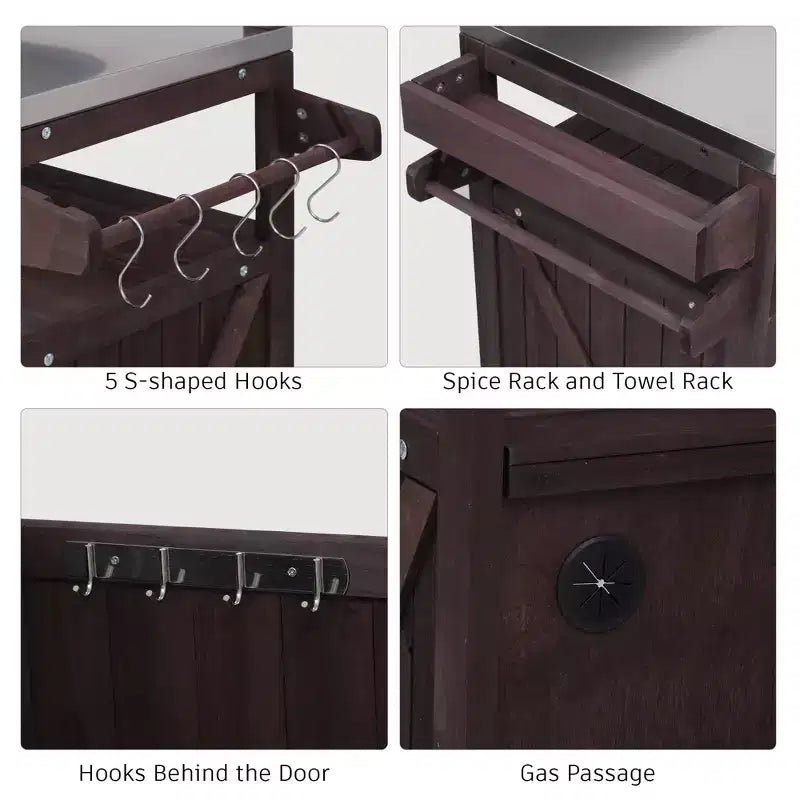 Blue/Brown Outdoor Grill Cart with Raised Shelf & Stainless Steel Top, for 1 User