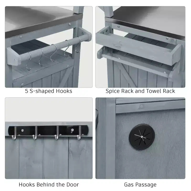 Blue/Brown Outdoor Grill Cart with Raised Shelf & Stainless Steel Top, for 1 User