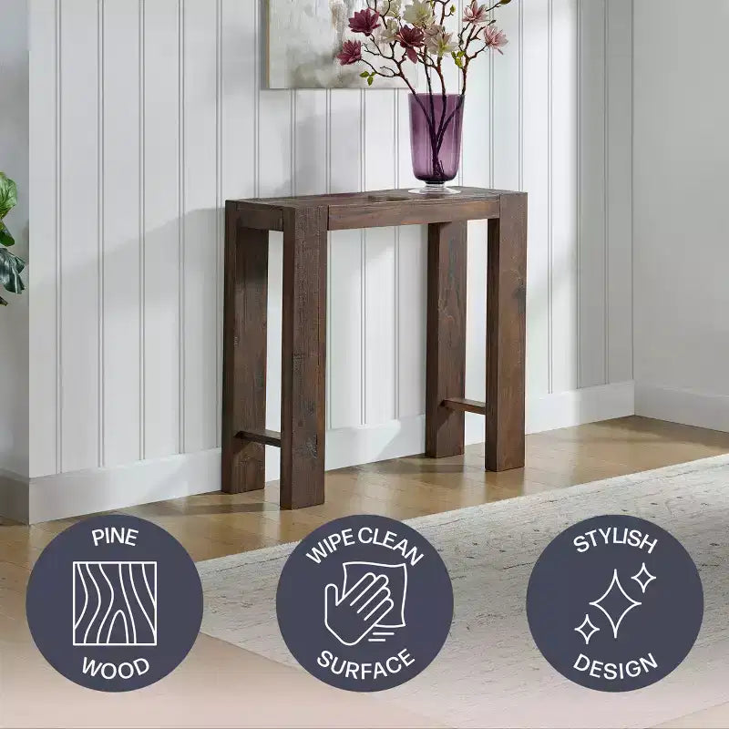 Black / Brown / Oak Solid Wood Narrow Console Table, Modern Farmhouse Style, 1-Person Use
