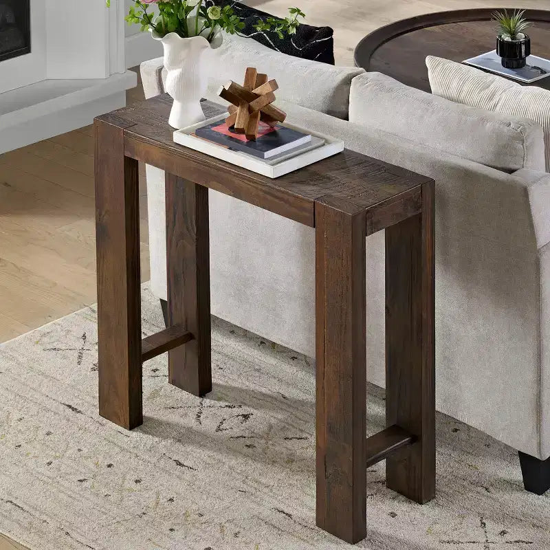 Black / Brown / Oak Solid Wood Narrow Console Table, Modern Farmhouse Style, 1-Person Use