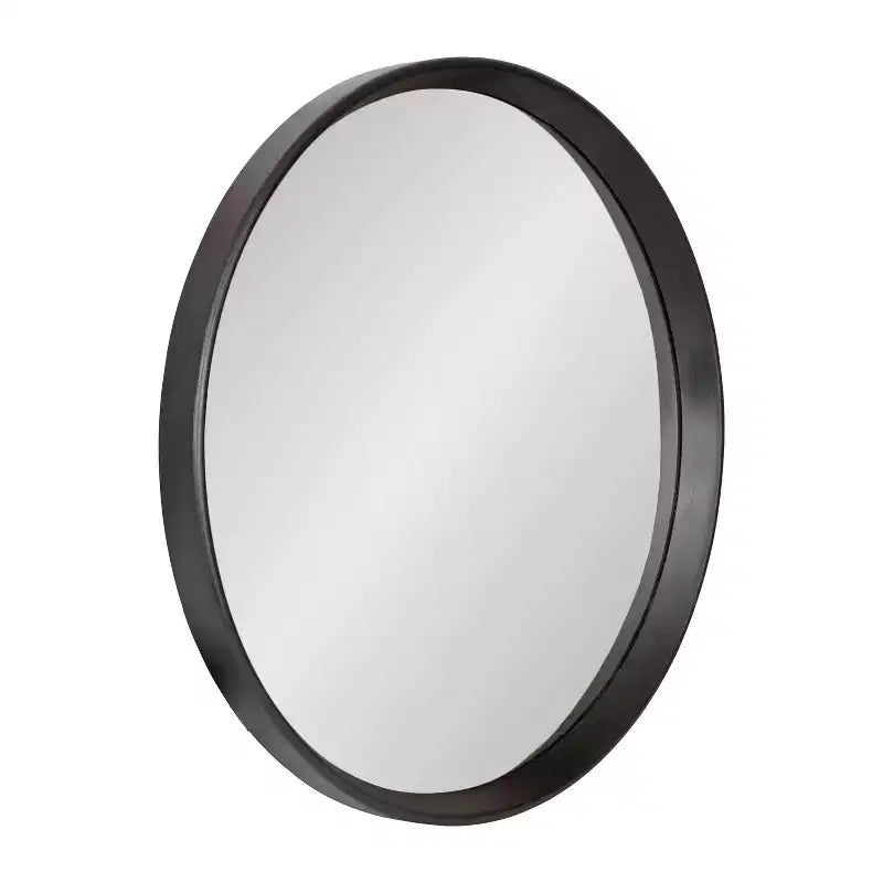 Black Round Wood Framed Wall Mirror, Single