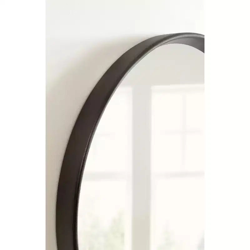 Black Round Wood Framed Wall Mirror, Single