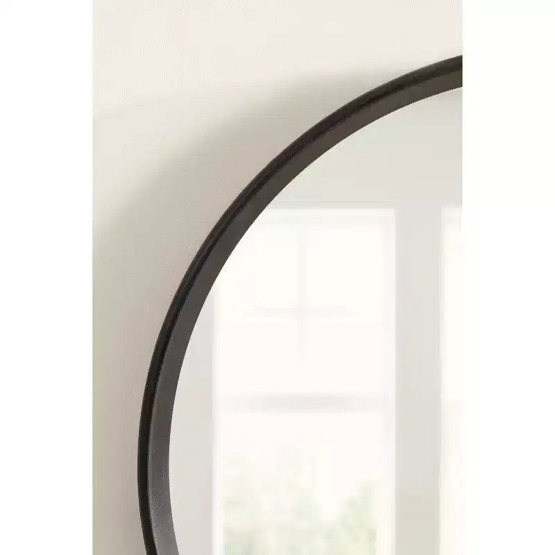 Black Round Wood Framed Wall Mirror, Single
