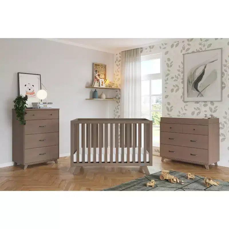 4-Drawer Dresser Chest, Dusty Heather / Ebony / White Natural, Mid-Century Style, Single User