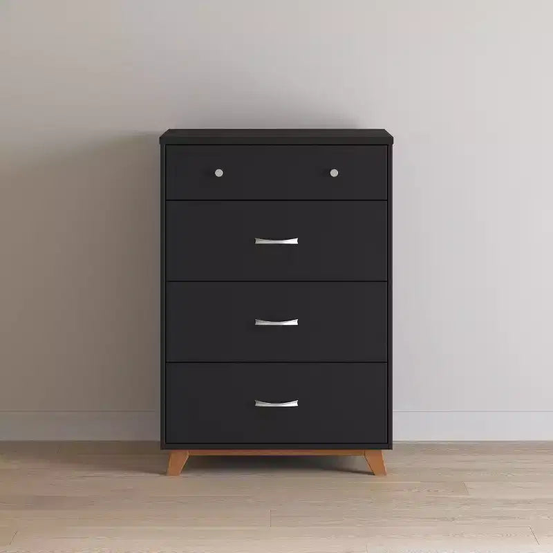 4-Drawer Dresser Chest, Dusty Heather / Ebony / White Natural, Mid-Century Style, Single User