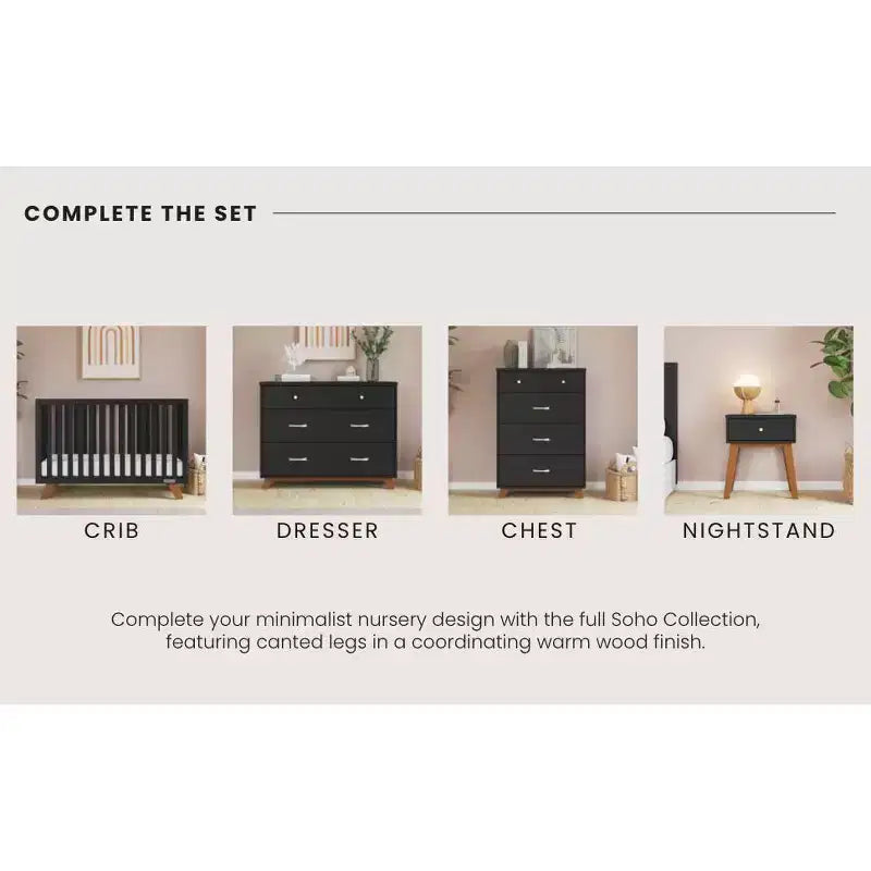 4-Drawer Dresser Chest, Dusty Heather / Ebony / White Natural, Mid-Century Style, Single User