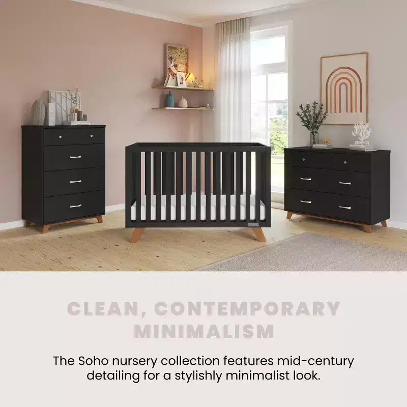 4-Drawer Dresser Chest, Dusty Heather / Ebony / White Natural, Mid-Century Style, Single User
