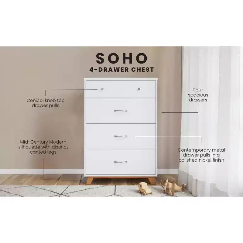 4-Drawer Dresser Chest, Dusty Heather / Ebony / White Natural, Mid-Century Style, Single User
