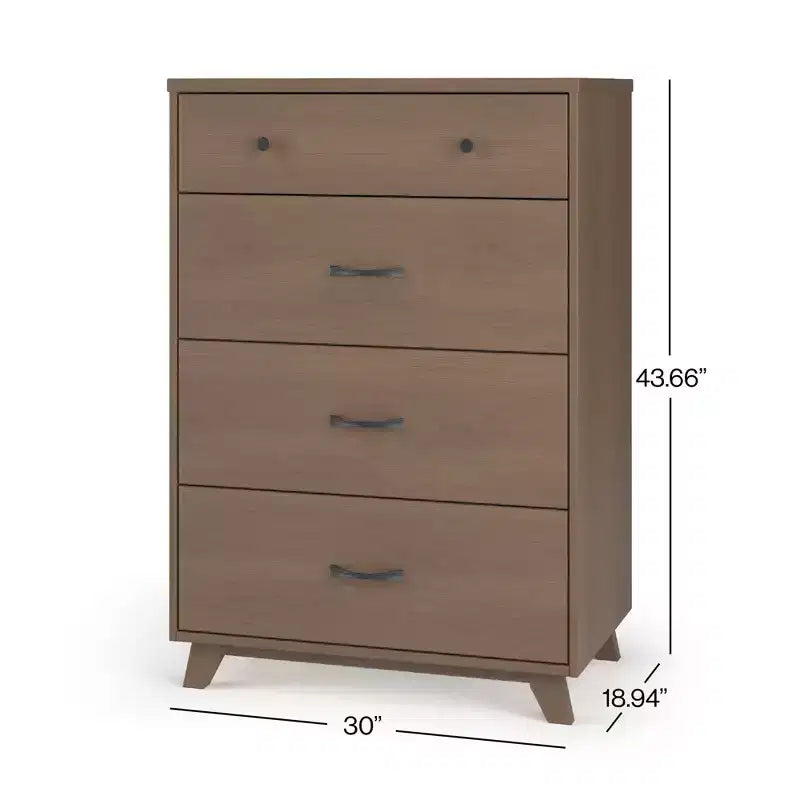 4-Drawer Dresser Chest, Dusty Heather / Ebony / White Natural, Mid-Century Style, Single User