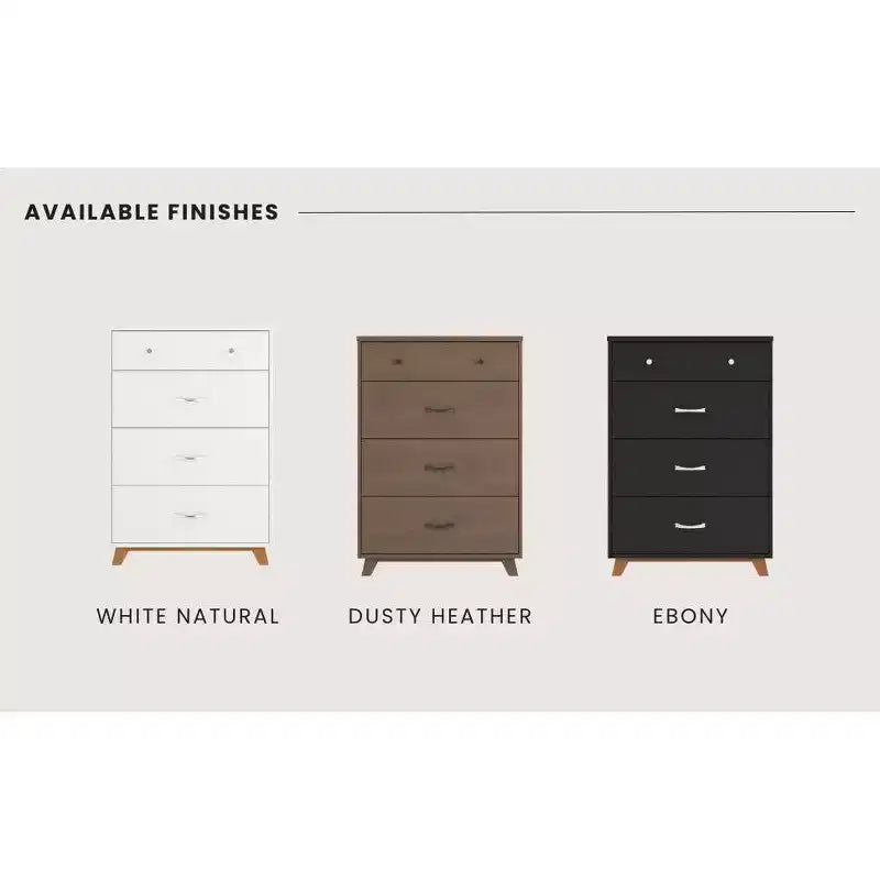 4-Drawer Dresser Chest, Dusty Heather / Ebony / White Natural, Mid-Century Style, Single User