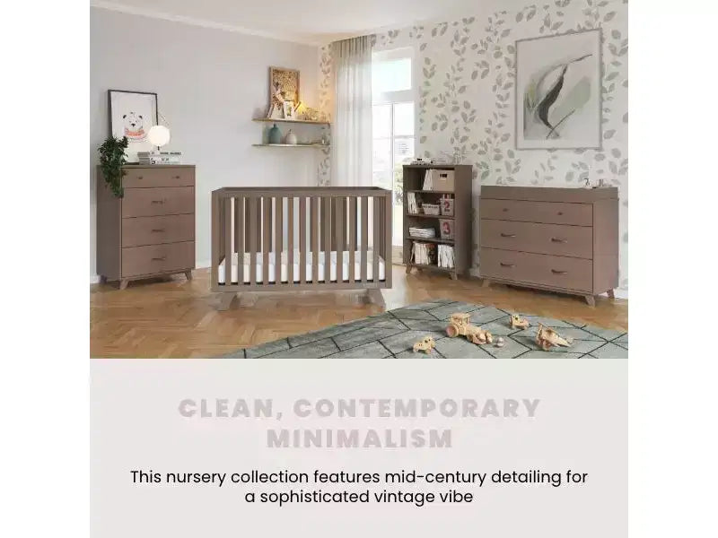 4-Drawer Dresser Chest, Dusty Heather / Ebony / White Natural, Mid-Century Style, Single User