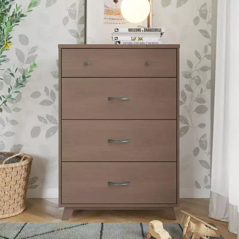 4-Drawer Dresser Chest, Dusty Heather / Ebony / White Natural, Mid-Century Style, Single User