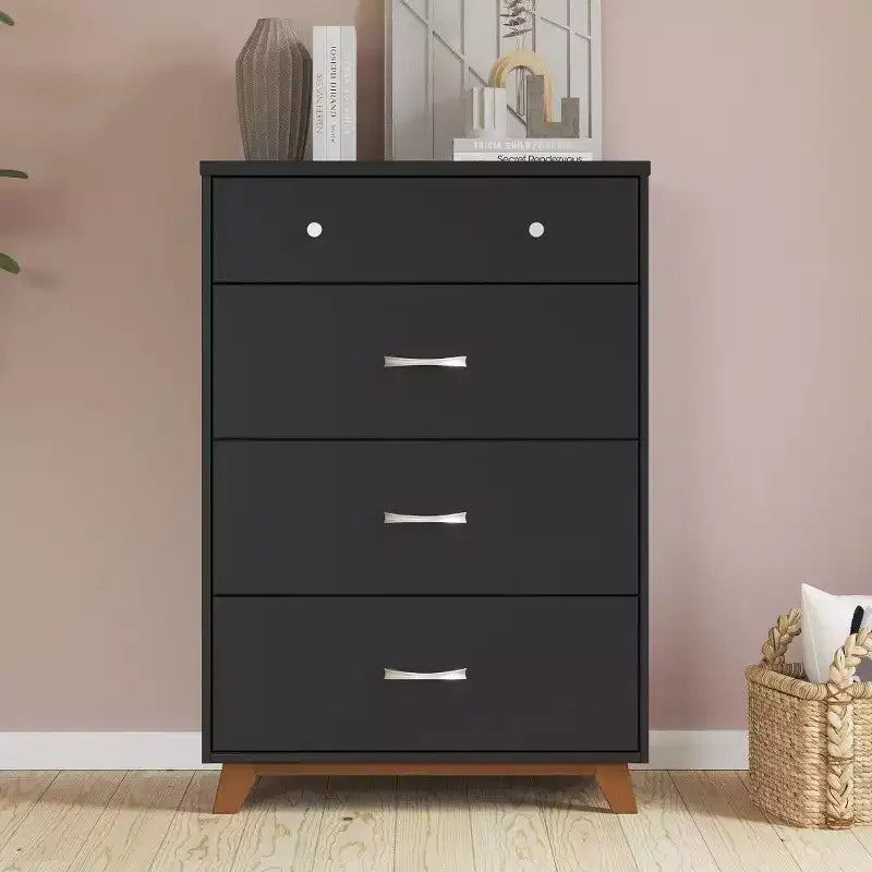 4-Drawer Dresser Chest, Dusty Heather / Ebony / White Natural, Mid-Century Style, Single User