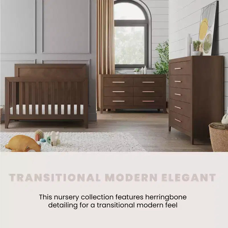 Crescent Gray / Toasted Chestnut 5-Drawer Chest for 1 Person, Nursery & Bedroom