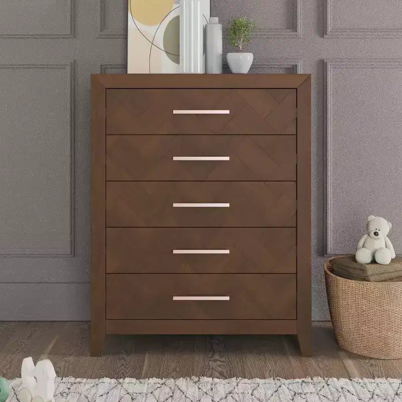 Crescent Gray / Toasted Chestnut 5-Drawer Chest for 1 Person, Nursery & Bedroom