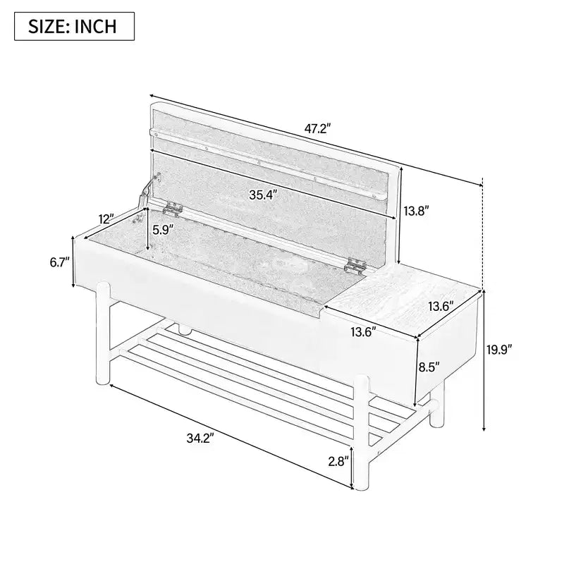 Farmhouse Upholstered Storage Bench with Hidden Compartment, Modern Entryway Ottoman for Living Room Hallway Bedroom