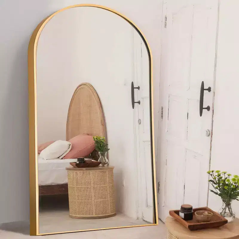 Dovelina Modern Wood Frame Arched Mirror Decorative Wall Mirror