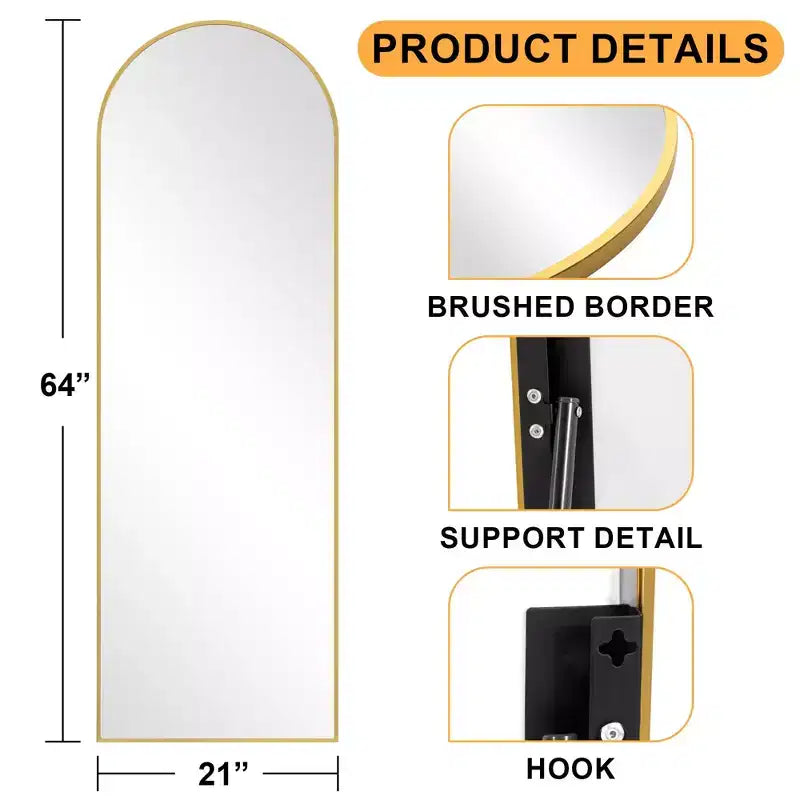 Black Metal Frame Arched Wall Mirror, Single