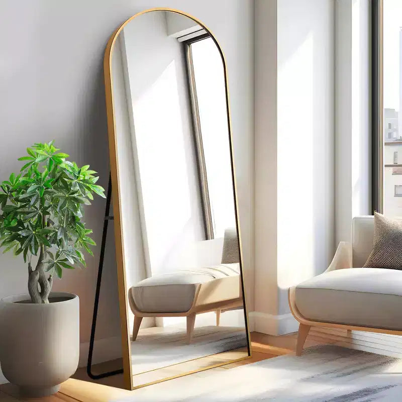 Black Metal Frame Arched Wall Mirror, Single