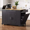 GDFStudio Gabe Fluted Kitchen Island with Trash Can Storage Cabinet, Power Outlet and Shelves