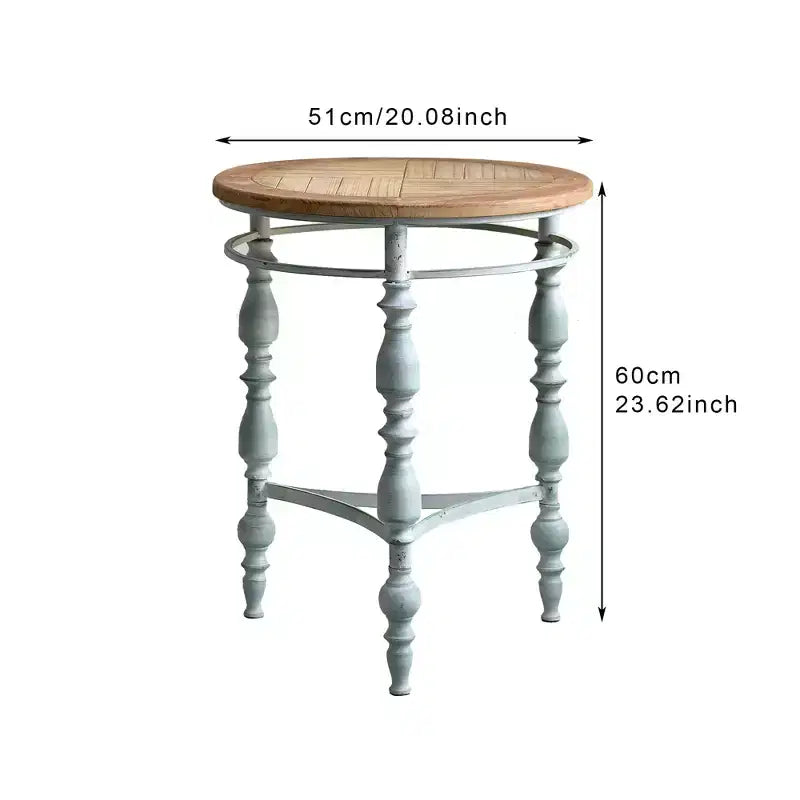 Blue & Brown Round Accent End Table with Metal Leg, 1-Person