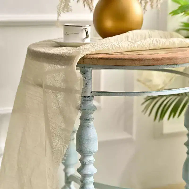 Blue & Brown Round Accent End Table with Metal Leg, 1-Person