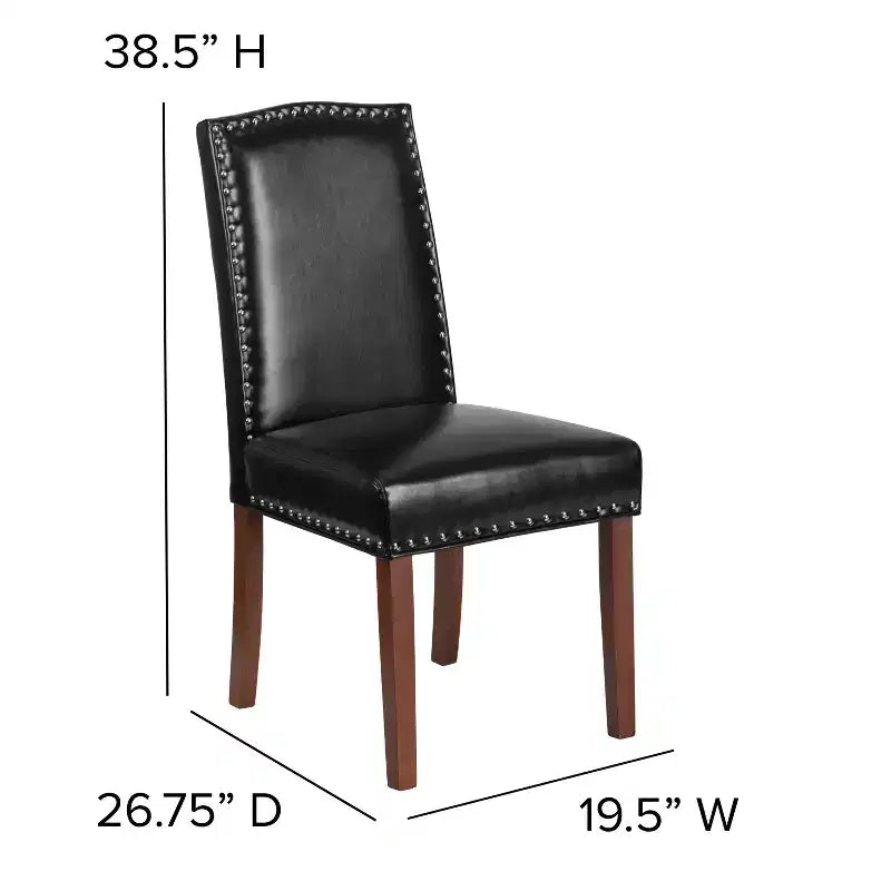 Black Bonded Leather Parsons Chair with Nailhead Trim, Armless, Seats 1