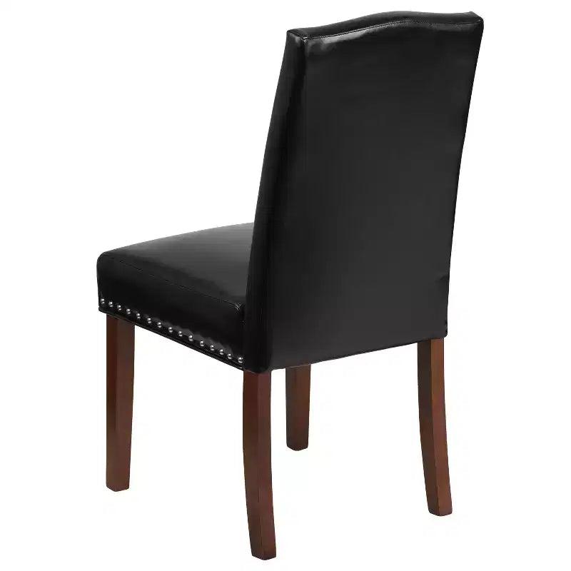 Black Bonded Leather Parsons Chair with Nailhead Trim, Armless, Seats 1