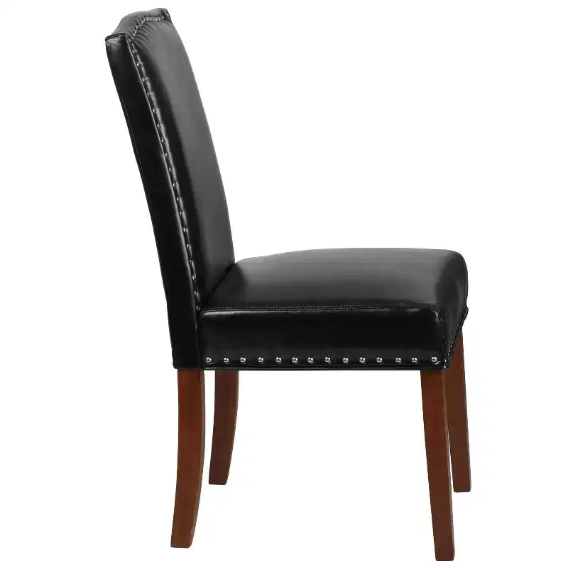 Black Bonded Leather Parsons Chair with Nailhead Trim, Armless, Seats 1