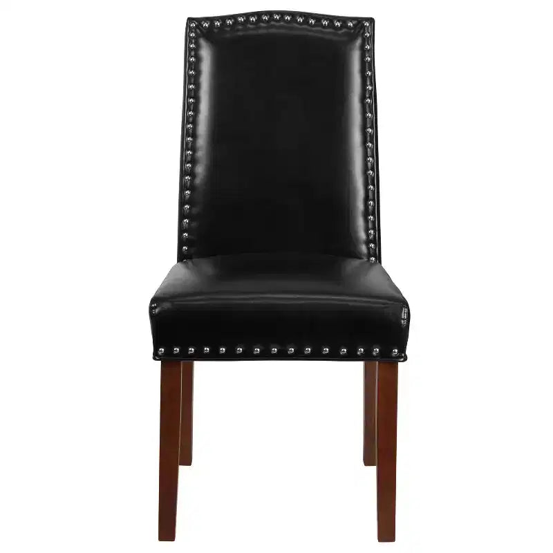 Black Bonded Leather Parsons Chair with Nailhead Trim, Armless, Seats 1