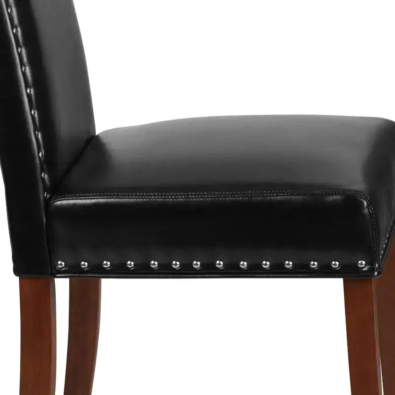 Black Bonded Leather Parsons Chair with Nailhead Trim, Armless, Seats 1