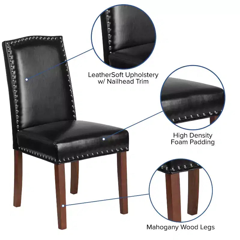 Black Bonded Leather Parsons Chair with Nailhead Trim, Armless, Seats 1
