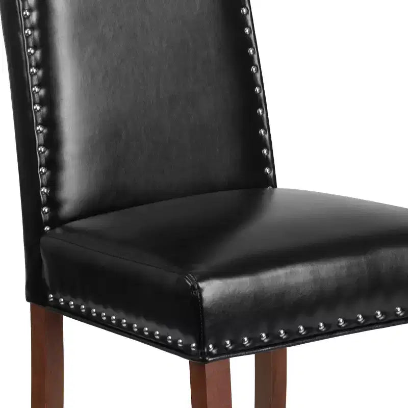 Black Bonded Leather Parsons Chair with Nailhead Trim, Armless, Seats 1