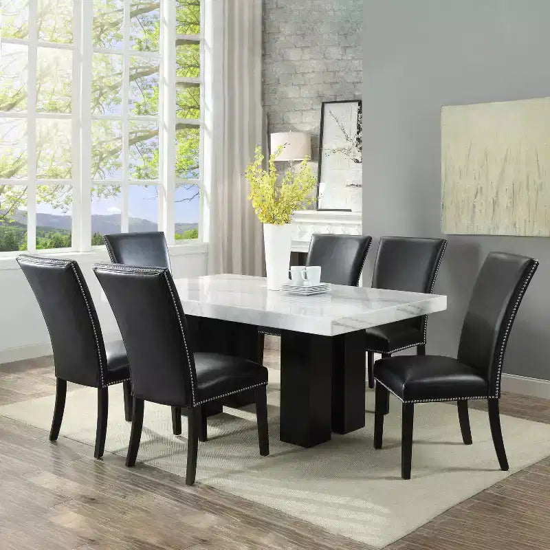 Black Faux Leather High Back Armless Dining Chair, Set of 2