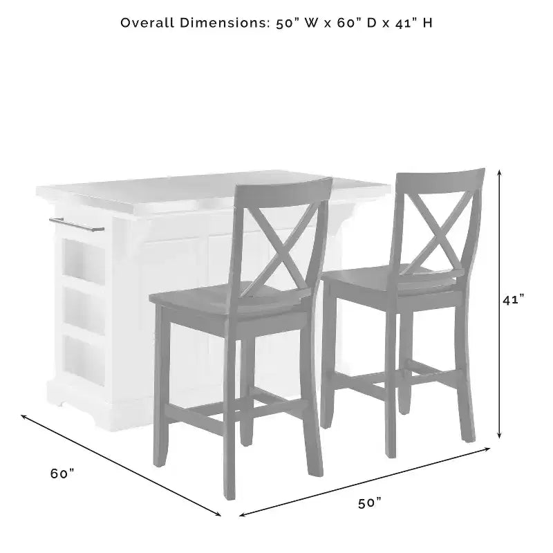 White/Black Wood Top Kitchen Island with 2 X-Back Stools, Seats 2