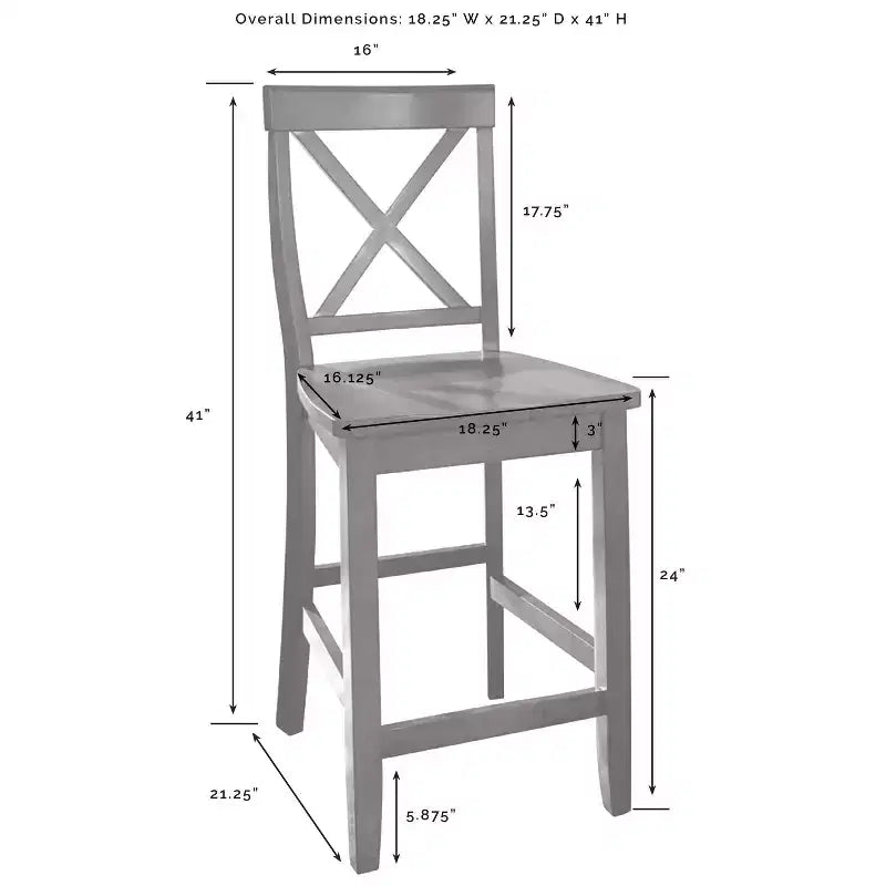 White/Black Wood Top Kitchen Island with 2 X-Back Stools, Seats 2
