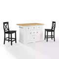 White/Black Wood Top Kitchen Island with 2 X-Back Stools, Seats 2