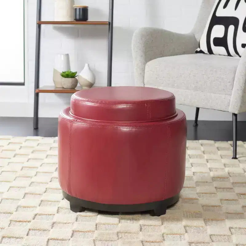 Round Flip-Top Storage Ottoman, Black/Red, Seats 1