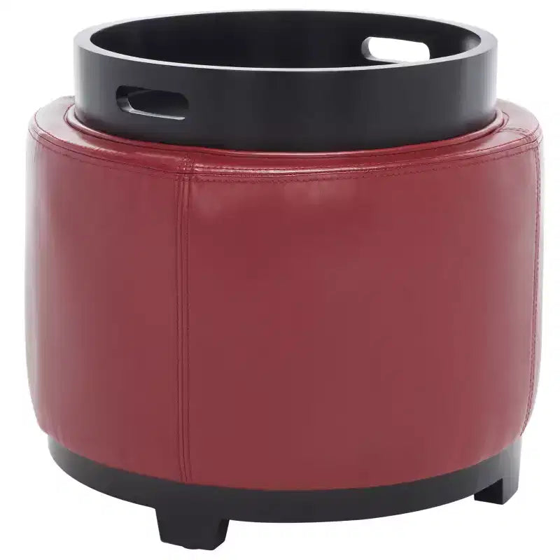 Round Flip-Top Storage Ottoman, Black/Red, Seats 1