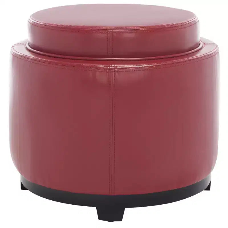Round Flip-Top Storage Ottoman, Black/Red, Seats 1
