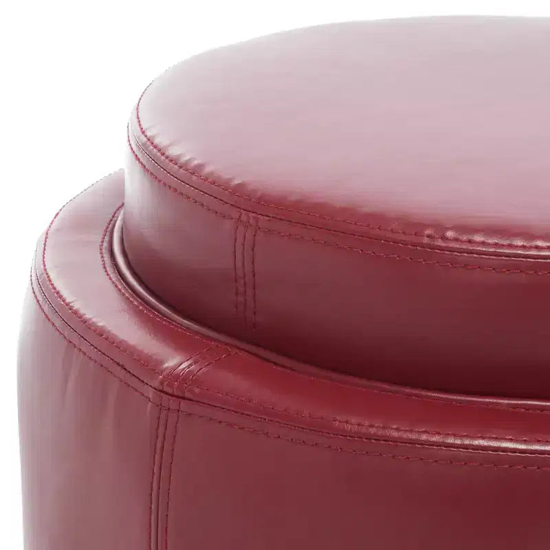 Round Flip-Top Storage Ottoman, Black/Red, Seats 1
