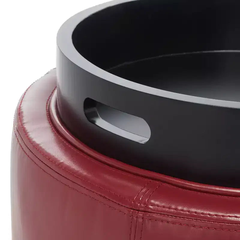 Round Flip-Top Storage Ottoman, Black/Red, Seats 1