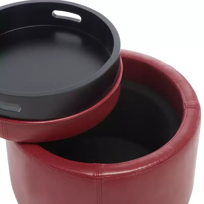 Round Flip-Top Storage Ottoman, Black/Red, Seats 1