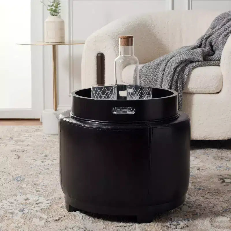 Round Flip-Top Storage Ottoman, Black/Red, Seats 1